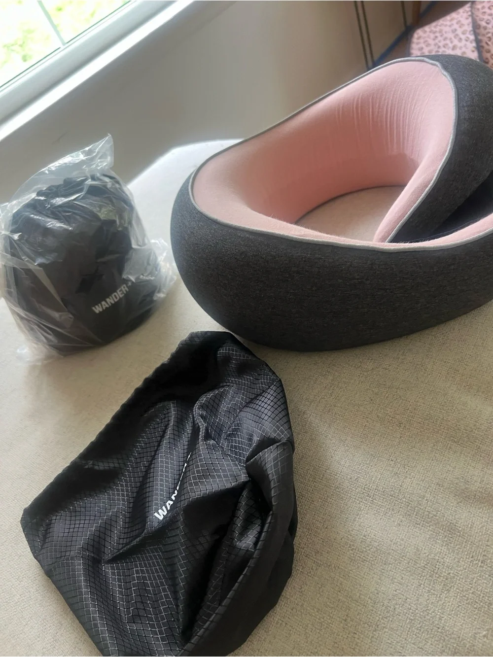 Wander Gray Travel Neck Pillow with Free Carry Bag